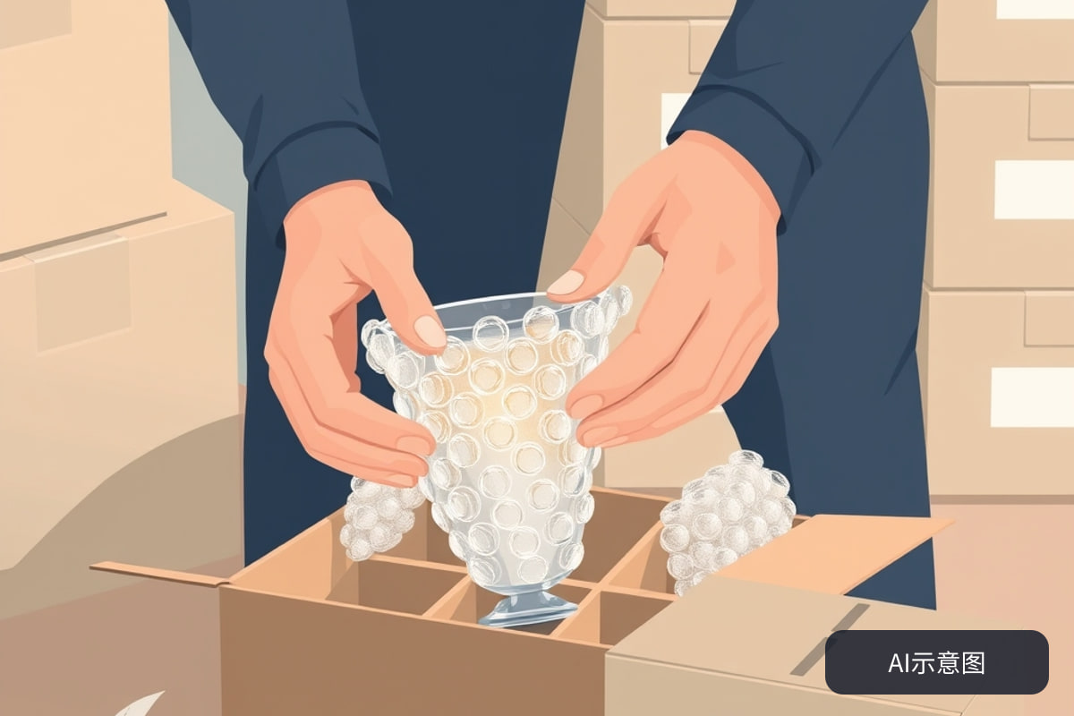 使用气泡膜和纸箱保护易碎物品,确保安全搬运。