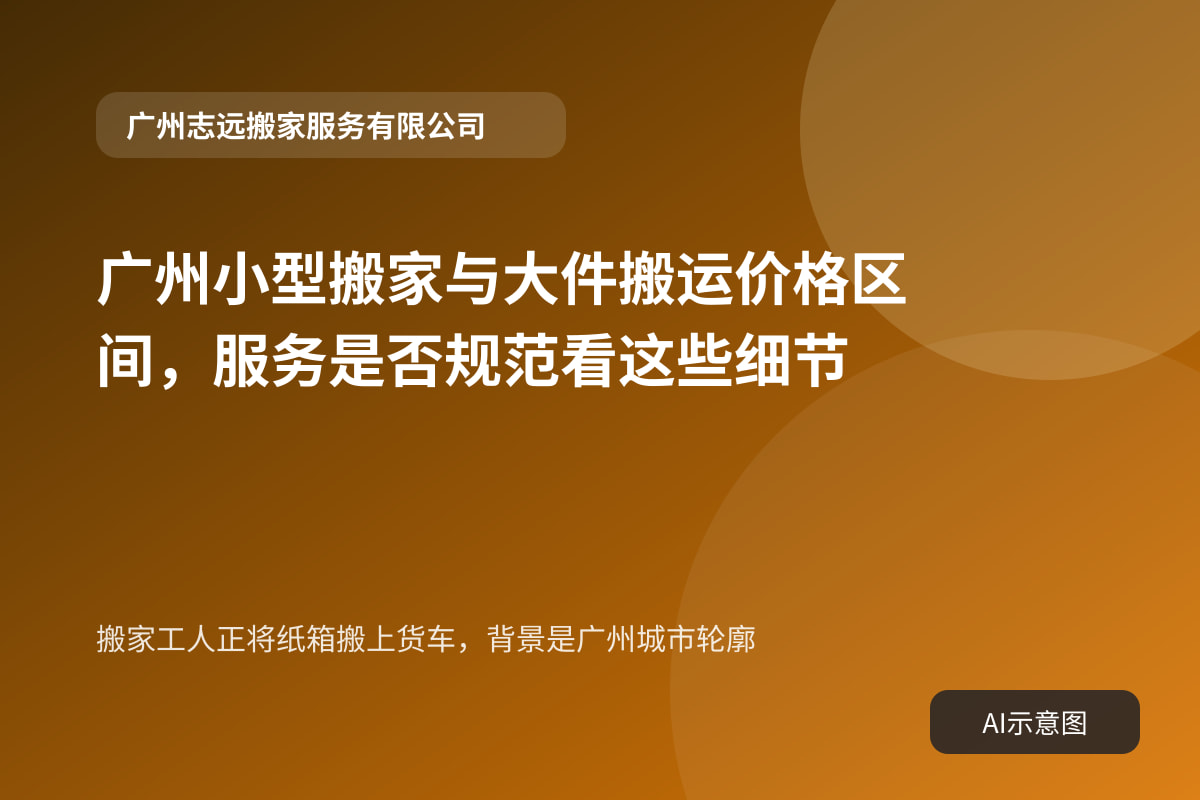 搬家工人正将纸箱搬上货车,背景是广州城市轮廓
